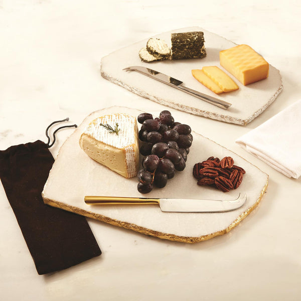 White Marble Cheese Plate with Knife